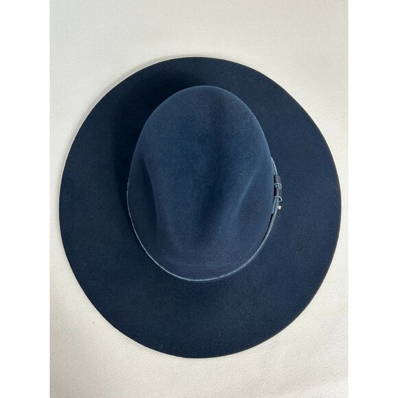 Rag & Bone Leather Trim Wool Wide Floppy Brim Fedora Hat In Blue - Sz L - Picture 5 of 8
